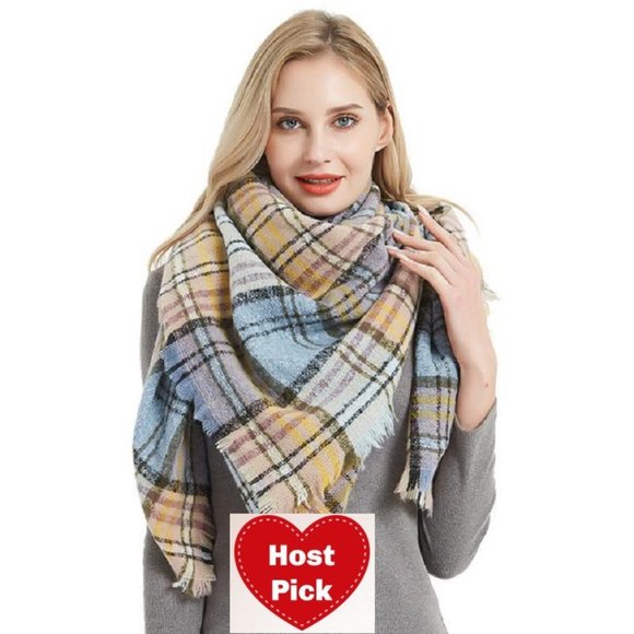 Accessories - Oversized Plaid Scarf Multi Color Warm & Soft